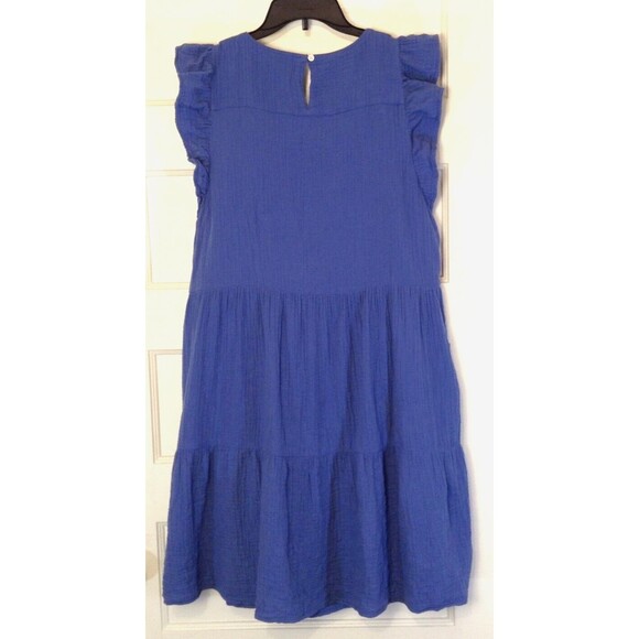 J.Crew Dress Wn L Blue Babydoll Tiered Ruffled Pockets Peasant Milkmaid Cottage - Picture 6 of 11